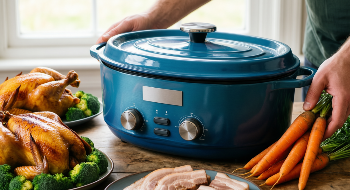 vancasso 37cm oval cast iron dutch — lifestyle photo showing vancasso Casserole Dish, 37cm in use