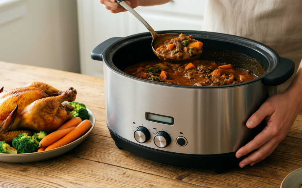 vancasso cast iron pot 8 litres — lifestyle photo showing vancasso Cast Iron Pot, in use