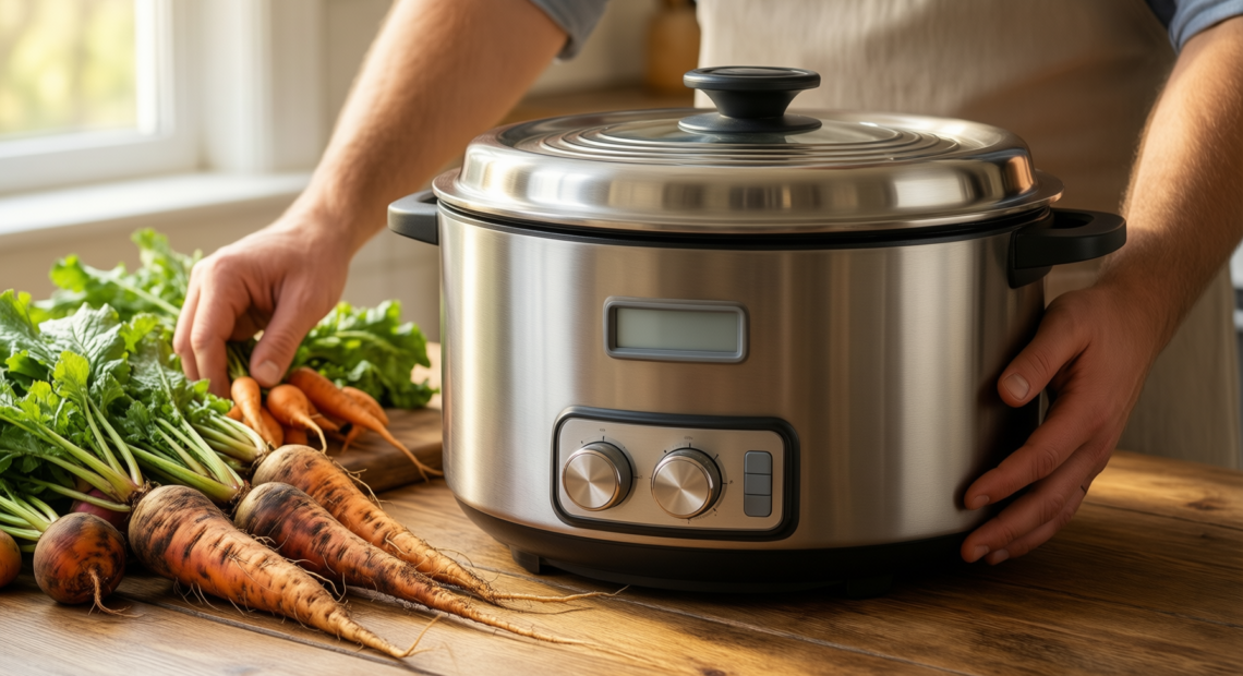 tramontina pro-line stainless steel dutch oven — lifestyle photo showing Tramontina Pro-Line Stainless Steel in use