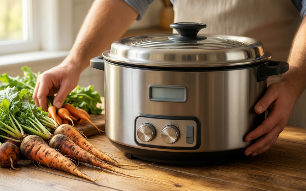 tramontina pro-line stainless steel dutch oven — lifestyle photo showing Tramontina Pro-Line Stainless Steel in use