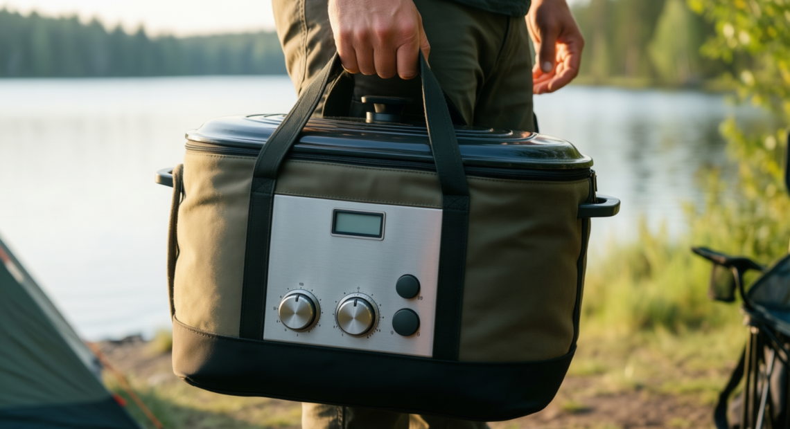 lodge bag camp dutch oven tote — lifestyle photo showing Lodge Bag Camp Dutch in use