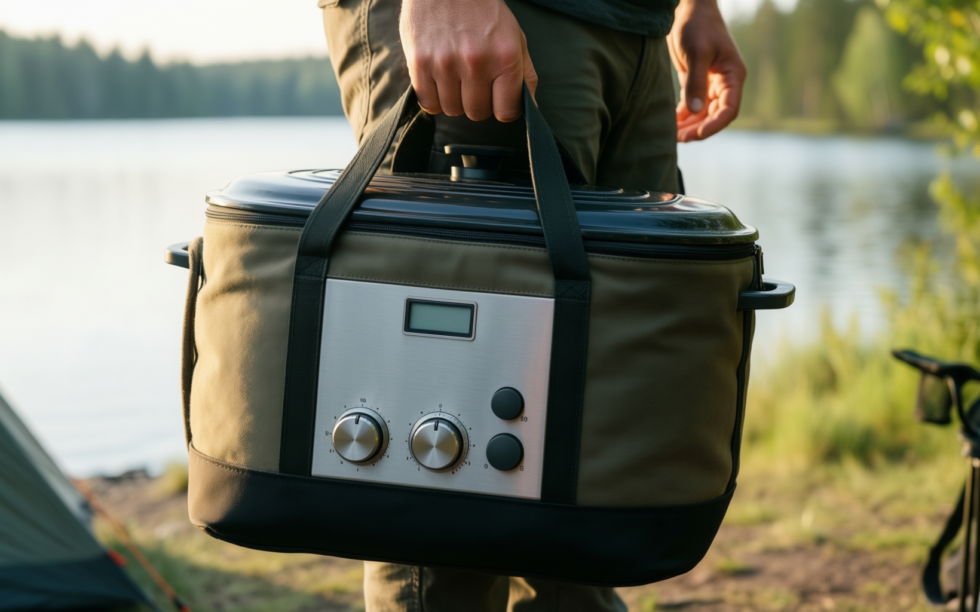 lodge bag camp dutch oven tote — lifestyle photo showing Lodge Bag Camp Dutch in use