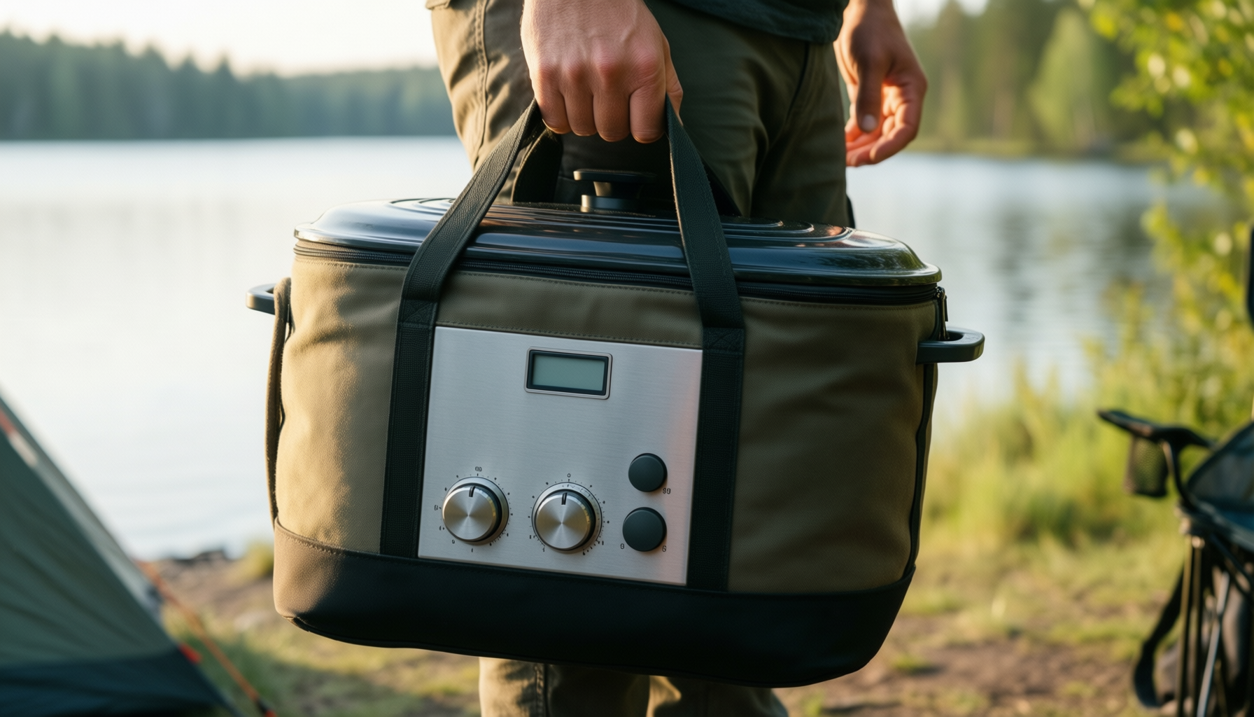 lodge bag camp dutch oven tote — lifestyle photo showing Lodge Bag Camp Dutch in use