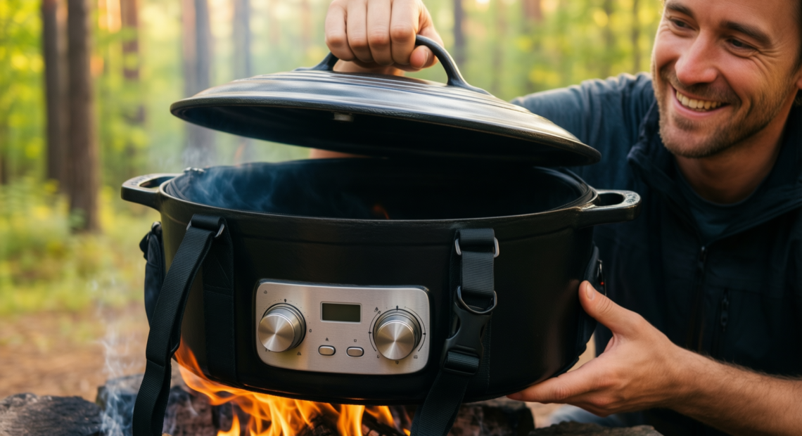 vounot cast iron dutch oven — lifestyle photo showing VOUNOT Dutch Oven 4.25 in use