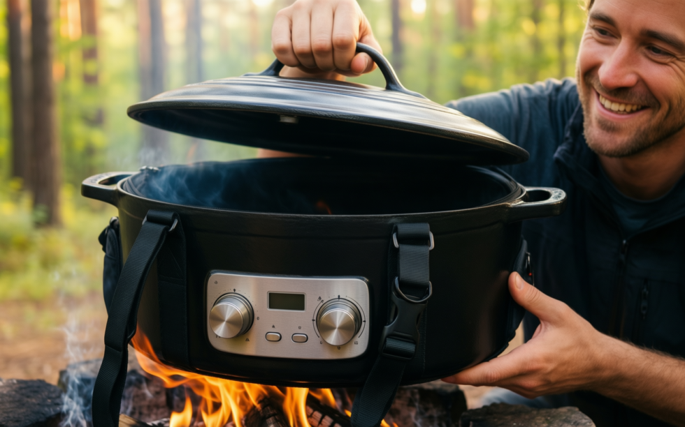 vounot cast iron dutch oven — lifestyle photo showing VOUNOT Dutch Oven 4.25 in use