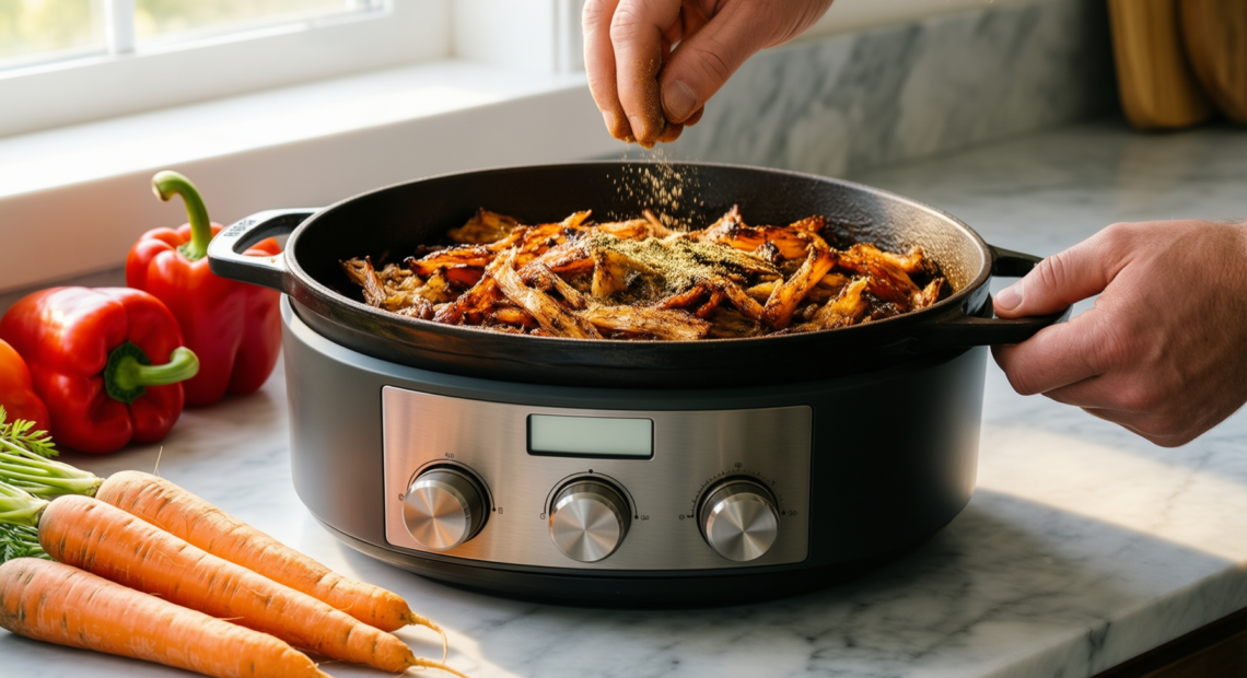 chefarone cast iron casserole dish with — lifestyle photo showing Chefarone Cast Iron Casserole in use