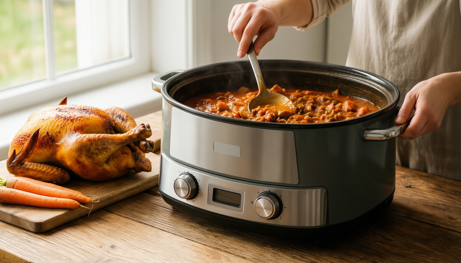 6 quart enameled cast iron dutch — lifestyle photo showing 6 Quart Dutch Oven in use