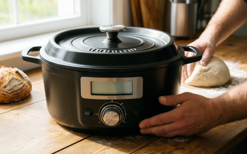 best dutch oven for sourdough — lifestyle photo showing KooK Dutch Oven, Oven in use