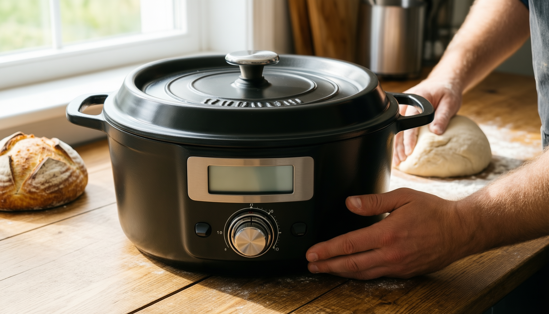 best dutch oven for sourdough — lifestyle photo showing KooK Dutch Oven, Oven in use
