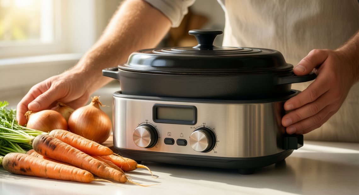parmedu cast iron dutch oven — lifestyle photo showing Parmedu Cast Iron Dutch in use