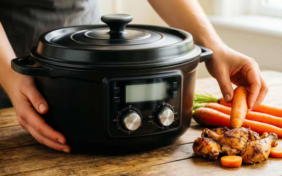 staub dutch oven 7l — lifestyle photo showing STAUB - Round cast in use