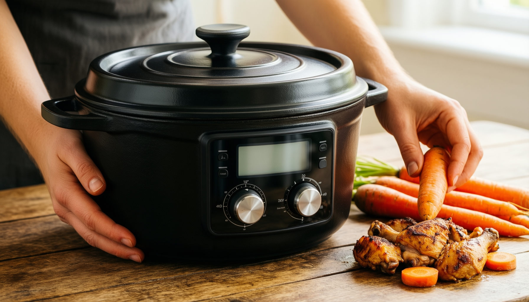 staub dutch oven 7l — lifestyle photo showing STAUB - Round cast in use