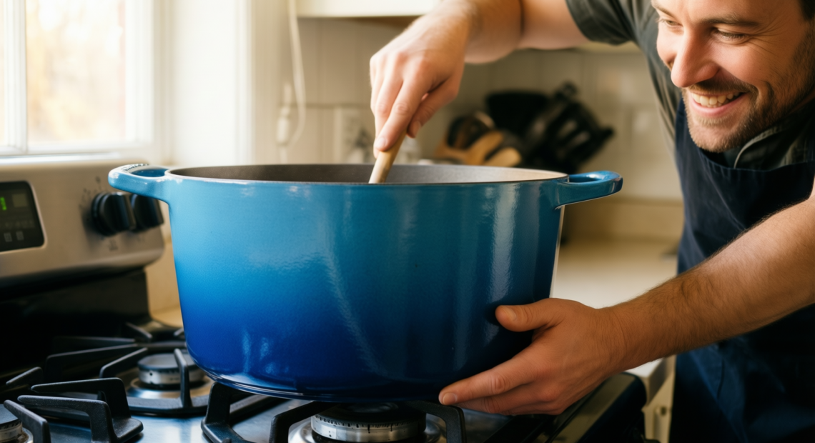 umite chef 6qt enameled cast iron — lifestyle photo showing Umite Chef 6QT Enameled in use