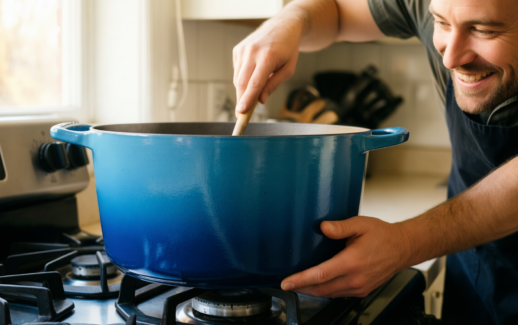 umite chef 6qt enameled cast iron — lifestyle photo showing Umite Chef 6QT Enameled in use