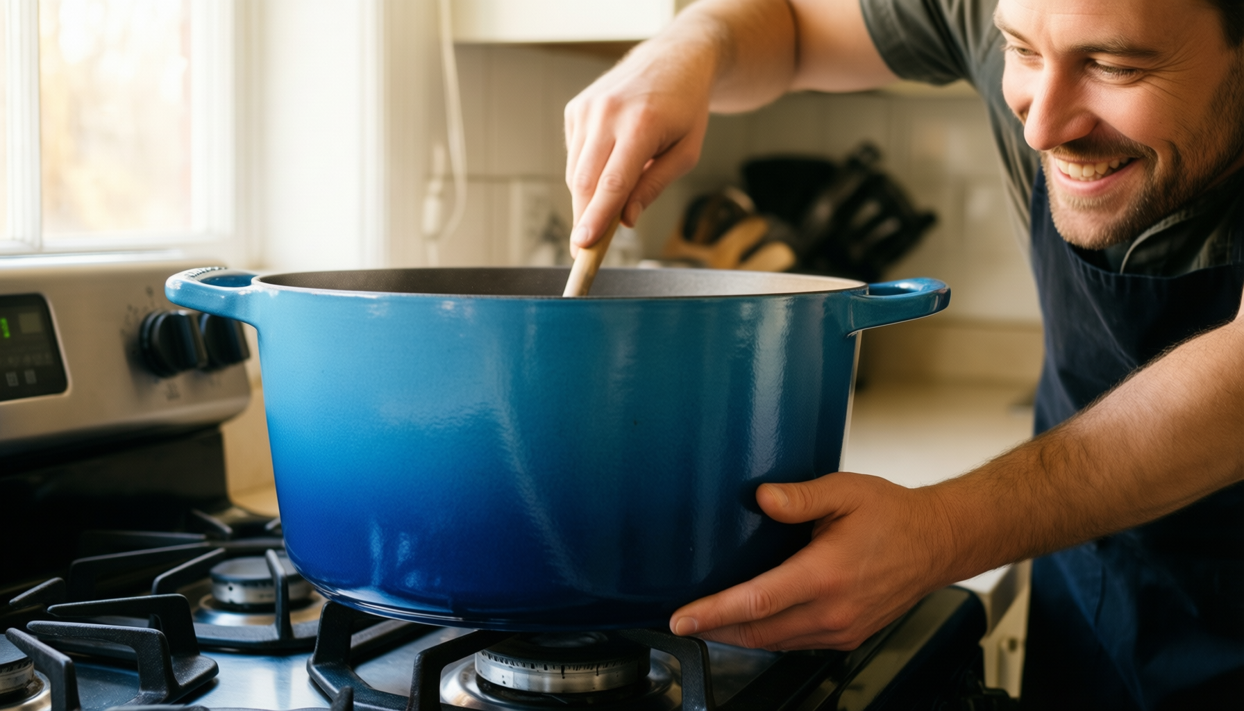umite chef 6qt enameled cast iron — lifestyle photo showing Umite Chef 6QT Enameled in use