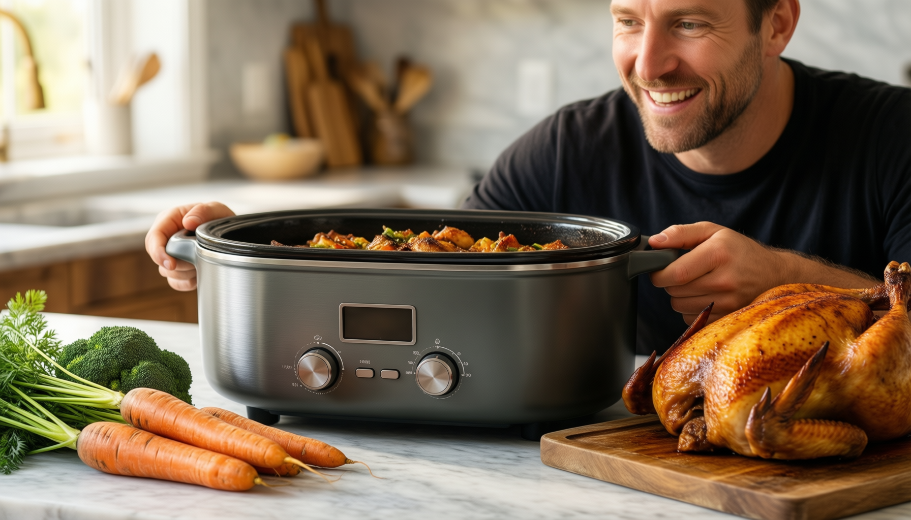 cuisinart enameled cast iron casserole — lifestyle photo showing Cuisinart Chef's Classic Enameled in use