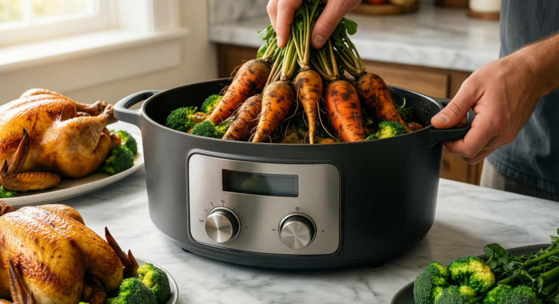 michelangelo cast iron dutch oven — lifestyle photo showing MICHELANGELO Cast Iron Dutch in use