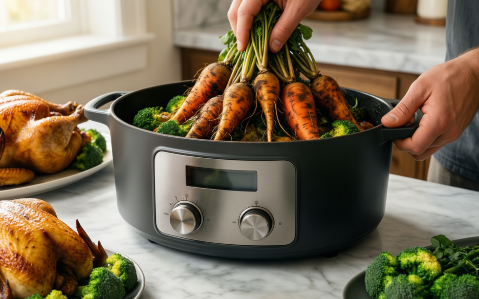 michelangelo cast iron dutch oven — lifestyle photo showing MICHELANGELO Cast Iron Dutch in use