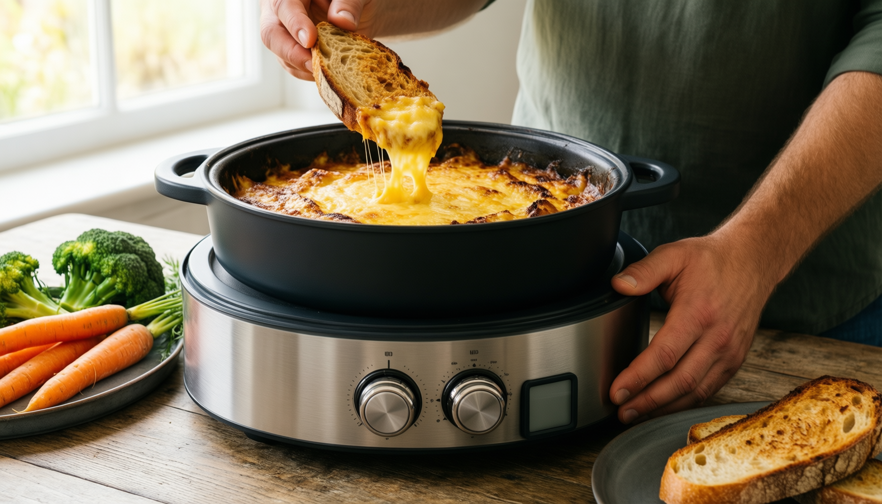 staub fondue set — lifestyle photo showing Staub Fondue Set with in use