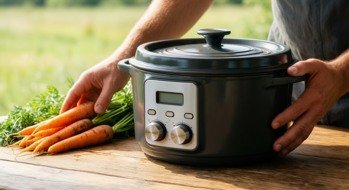crock pot artisan enameled cast iron — lifestyle photo showing Crock-Pot Crock Pot Artisan in use