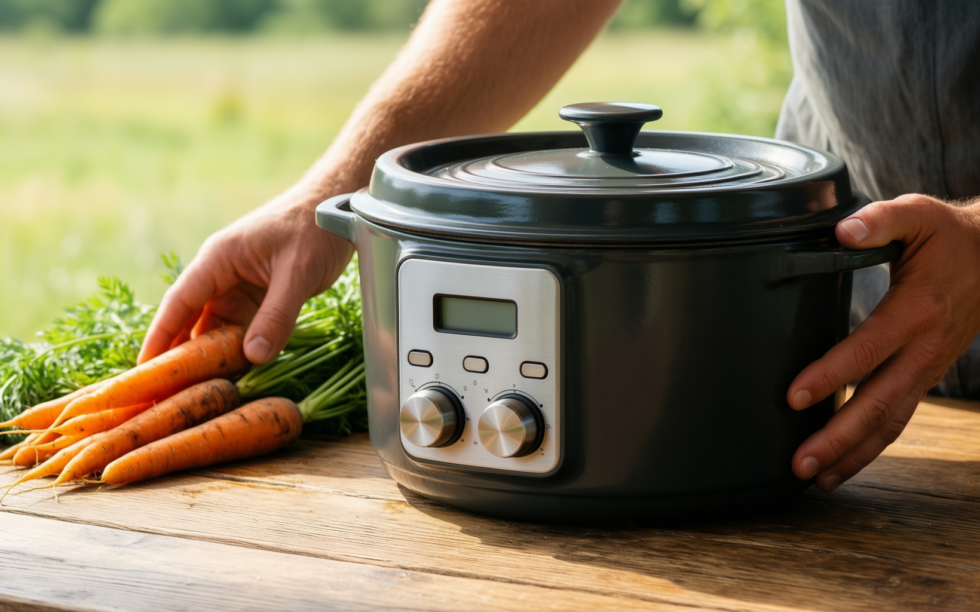 crock pot artisan enameled cast iron — lifestyle photo showing Crock-Pot Crock Pot Artisan in use