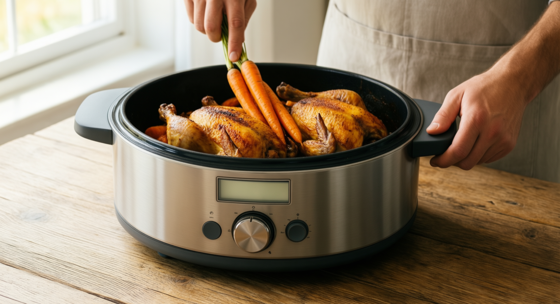 lightweight dutch oven uk — lifestyle photo showing Gotham Steel Hammered 5 in use