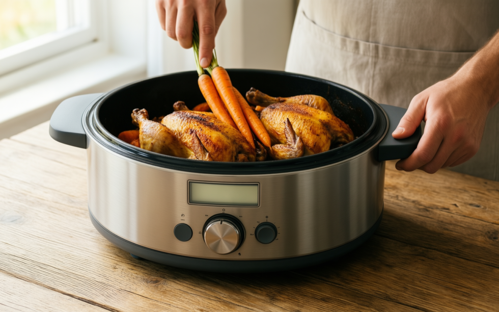 lightweight dutch oven uk — lifestyle photo showing Gotham Steel Hammered 5 in use