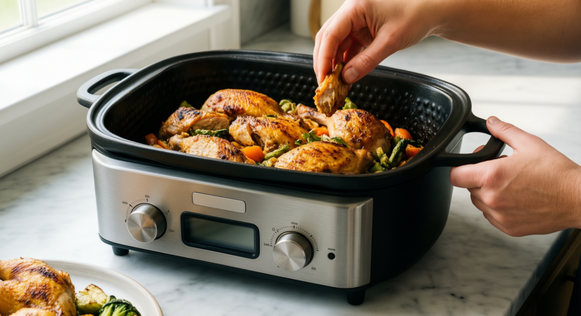 andrew james cast iron casserole dish — lifestyle photo showing ANDREW JAMES Cast Iron in use