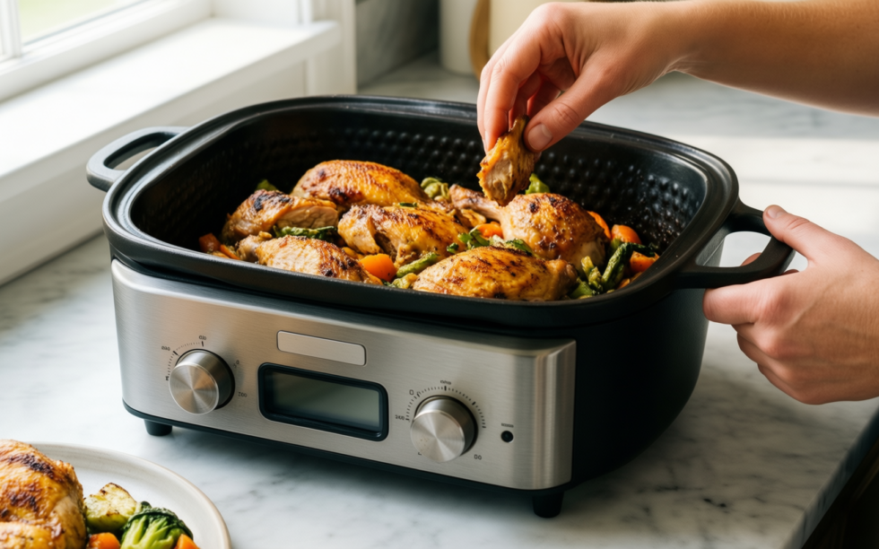 andrew james cast iron casserole dish — lifestyle photo showing ANDREW JAMES Cast Iron in use