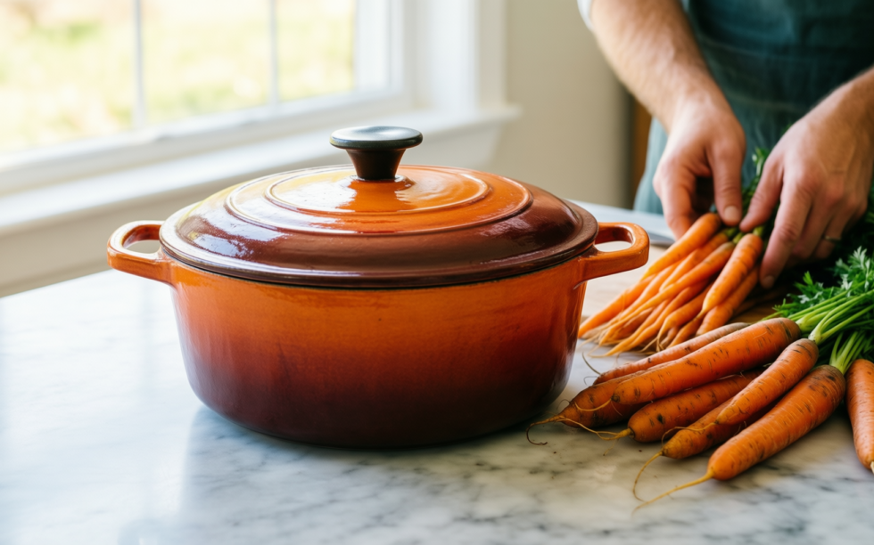 bk indigo dutch oven — lifestyle photo showing BK Indigo Dutch Heritage in use
