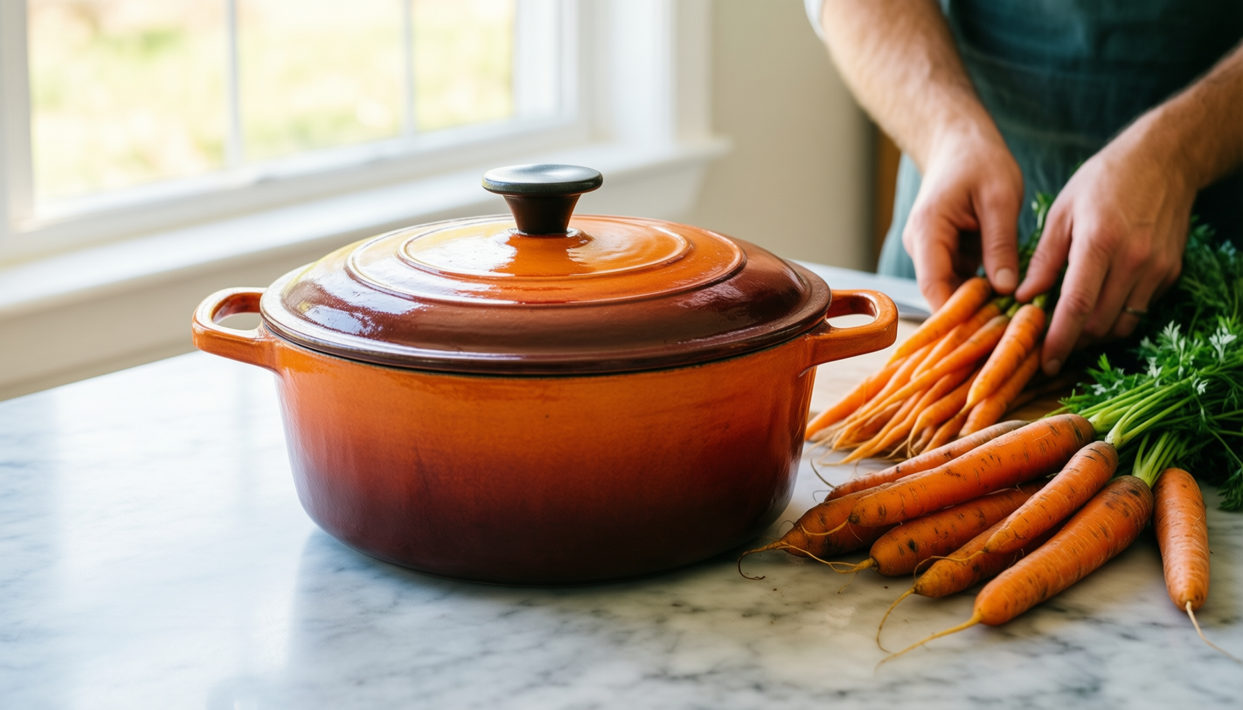 bk indigo dutch oven — lifestyle photo showing BK Indigo Dutch Heritage in use