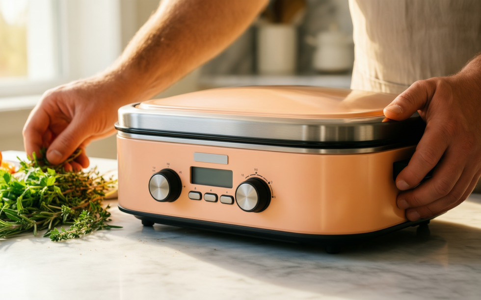 le creuset peach breaker — lifestyle photo showing Le Creuset Signature Enamelled in use