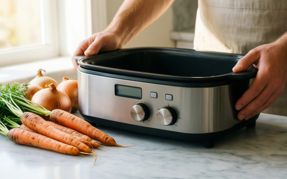 le creuset shallow casserole — lifestyle photo showing Le Creuset Signature Enamelled in use