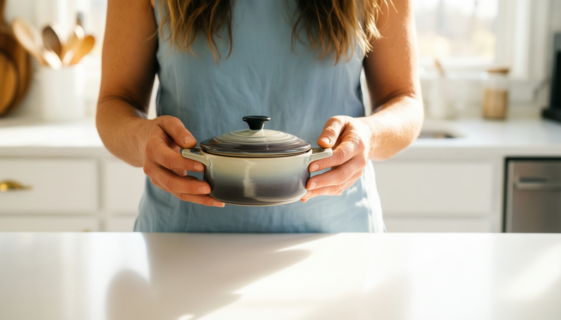 le creuset mini cocotte marseille — lifestyle photo showing Le Creuset Stoneware Mini in use